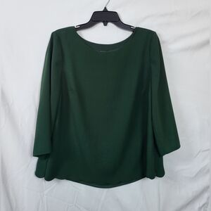 Talbots Womens Green Scoop Neck Scalloped Hem Side Zip Split Back Lined Top Sz M